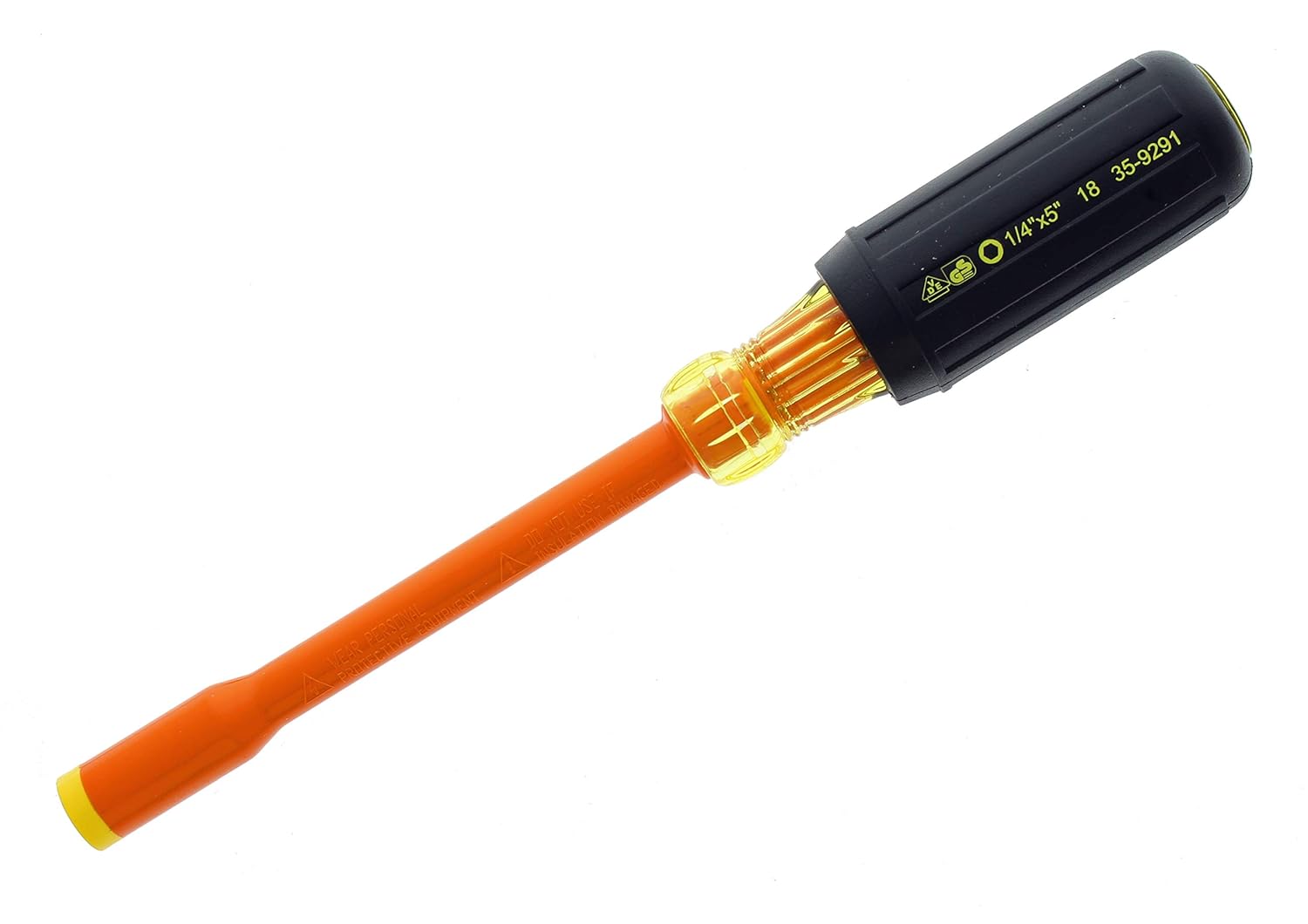 IDEAL Electrical 35-9104 Juego de destornilladores de tuercas aislantes 7 piezas naranja, destornilladores de eje de 4 pulgadas con asas de agarre