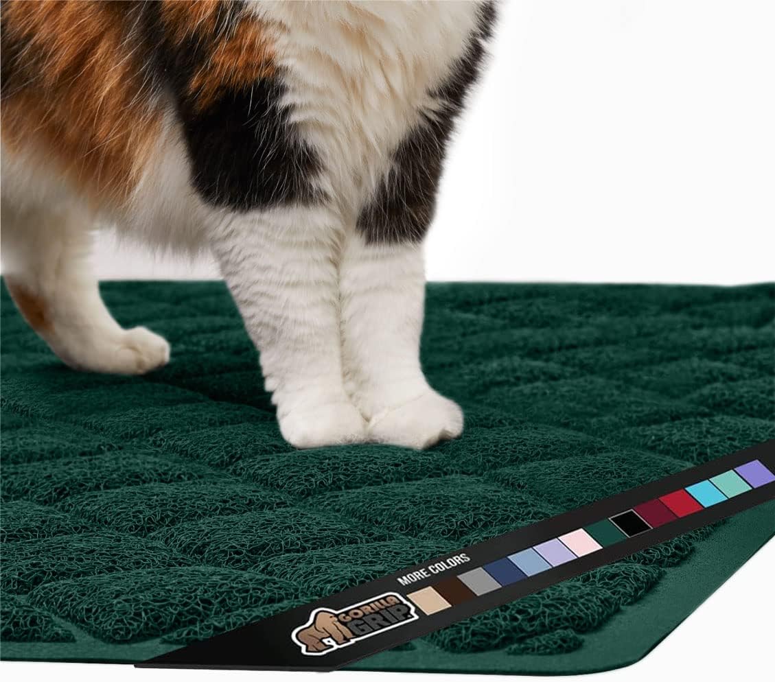 Gorilla Grip – Tapete para atrapar la arena de los areneros de gatos, 47 x 35 pulgadas, 100% impermeable, fácil de limpiar, respaldo texturizado,