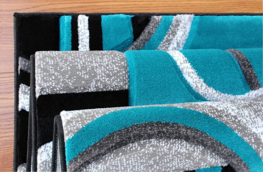 Masada Rugs Sophia Collection – Alfombra de área tallada a mano, moderna, contemporánea, turquesa, gris, negro (2 pies 8 pulgadas x 10 pies)