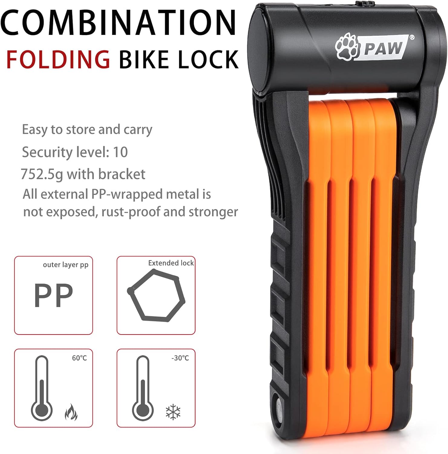 Candado plegable para bicicleta con 3 llaves, cerraduras de bicicleta de seguridad resistentes antirrobo, cilindro antitaladro y púa, candado