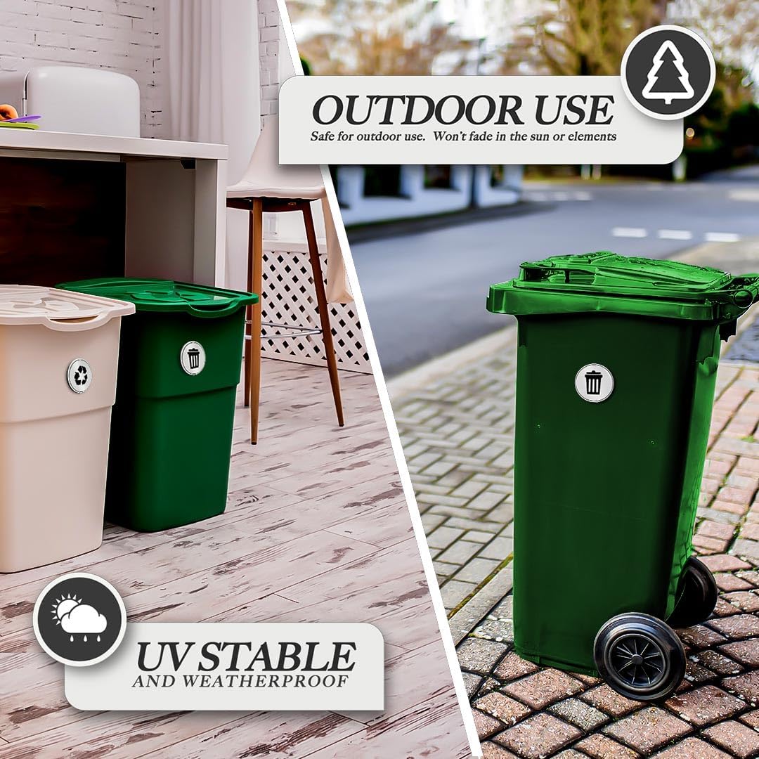 Juego de 2 calcomanías de basura y reciclaje, para interiores y exteriores, resistentes a los rayos UV, estable y resistente a la intemperie,