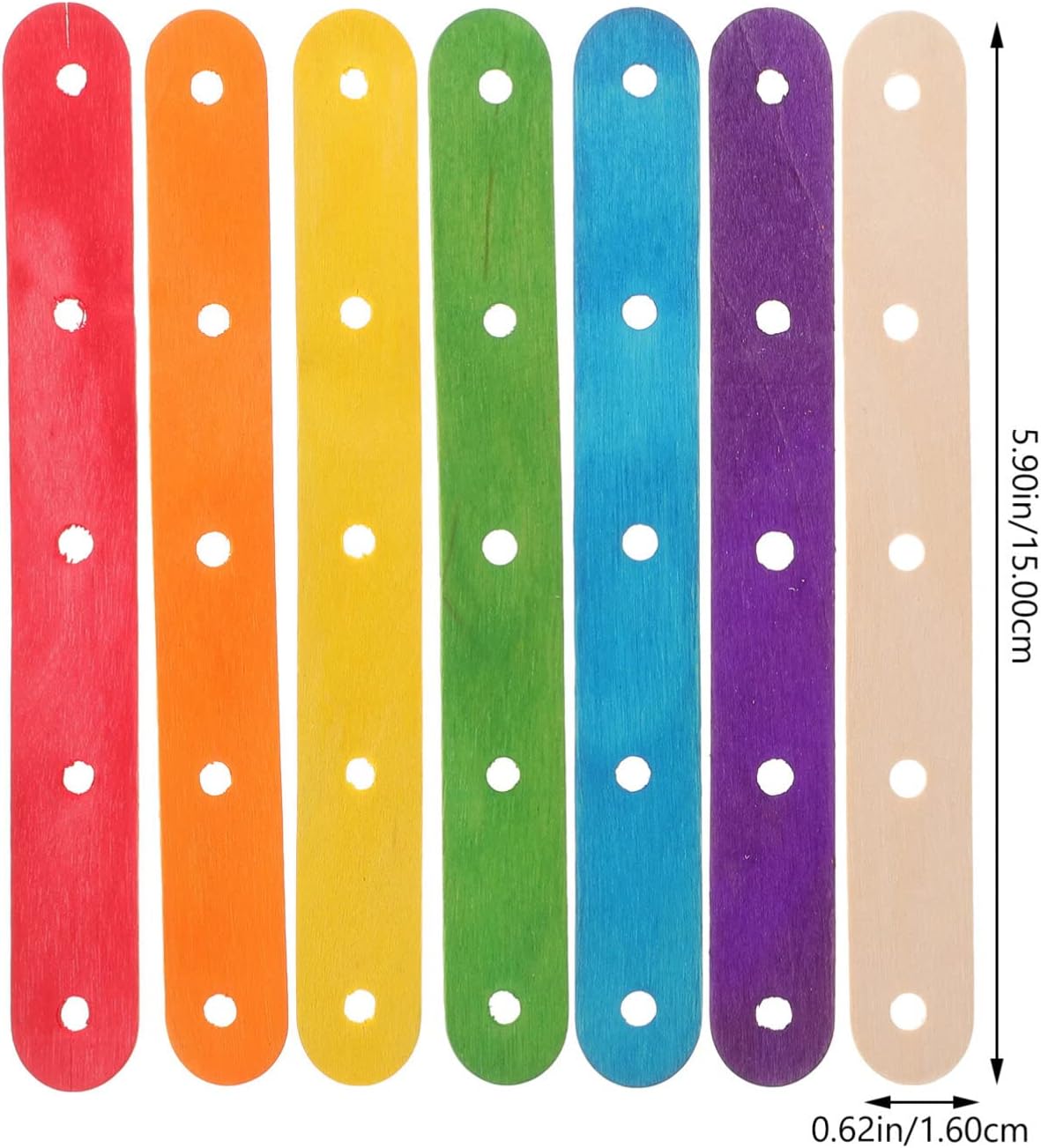 MAGICLULU 100 palitos de madera coloridos para helados con agujeros, colores mixtos, palitos grandes de madera para manualidades (colorido + color