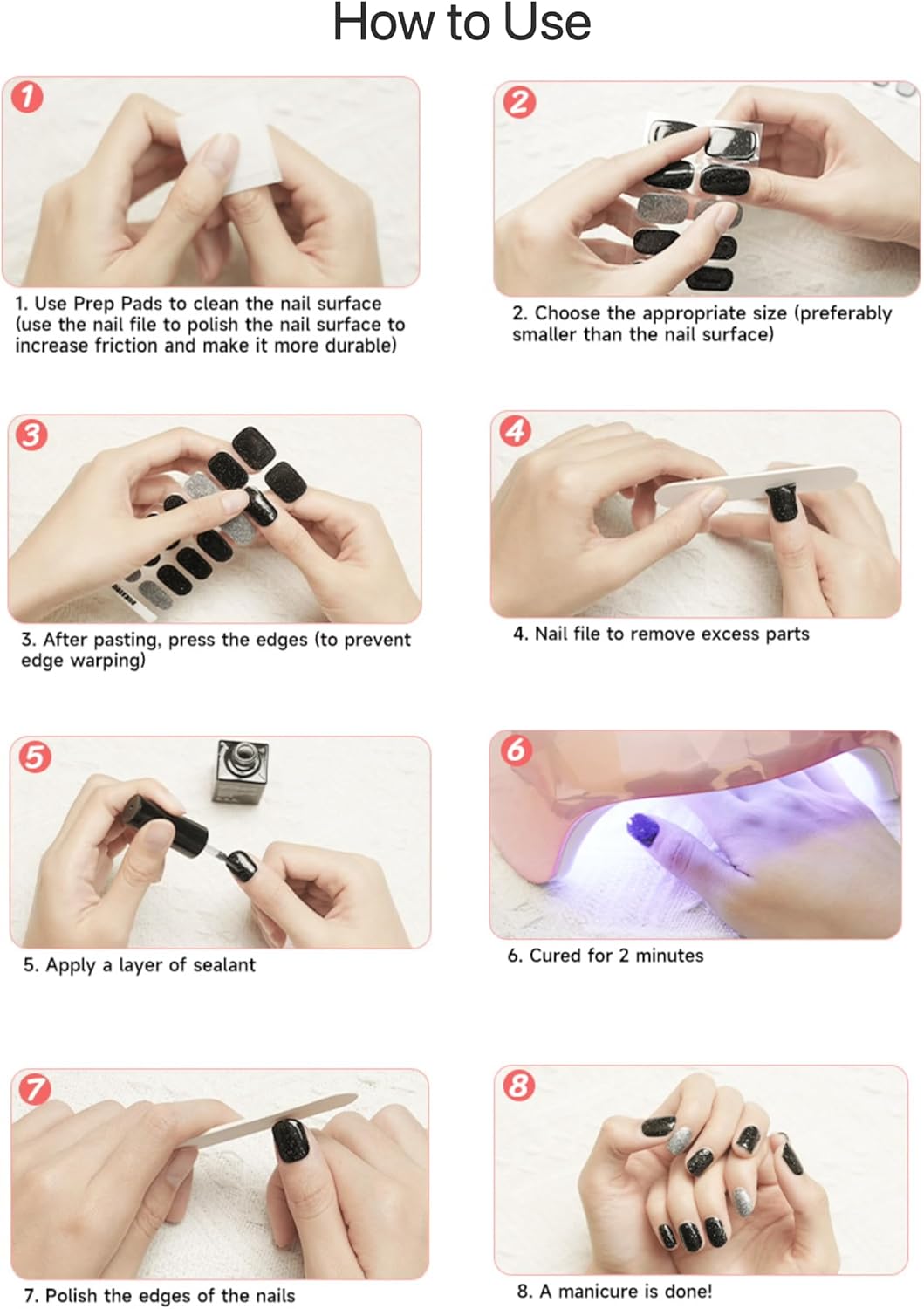 Tiras de pedicura de gel semicuradas, 26 calcomanías de gel para uñas de los pies, envolturas completas de uñas para mujeres y niñas, decoración de