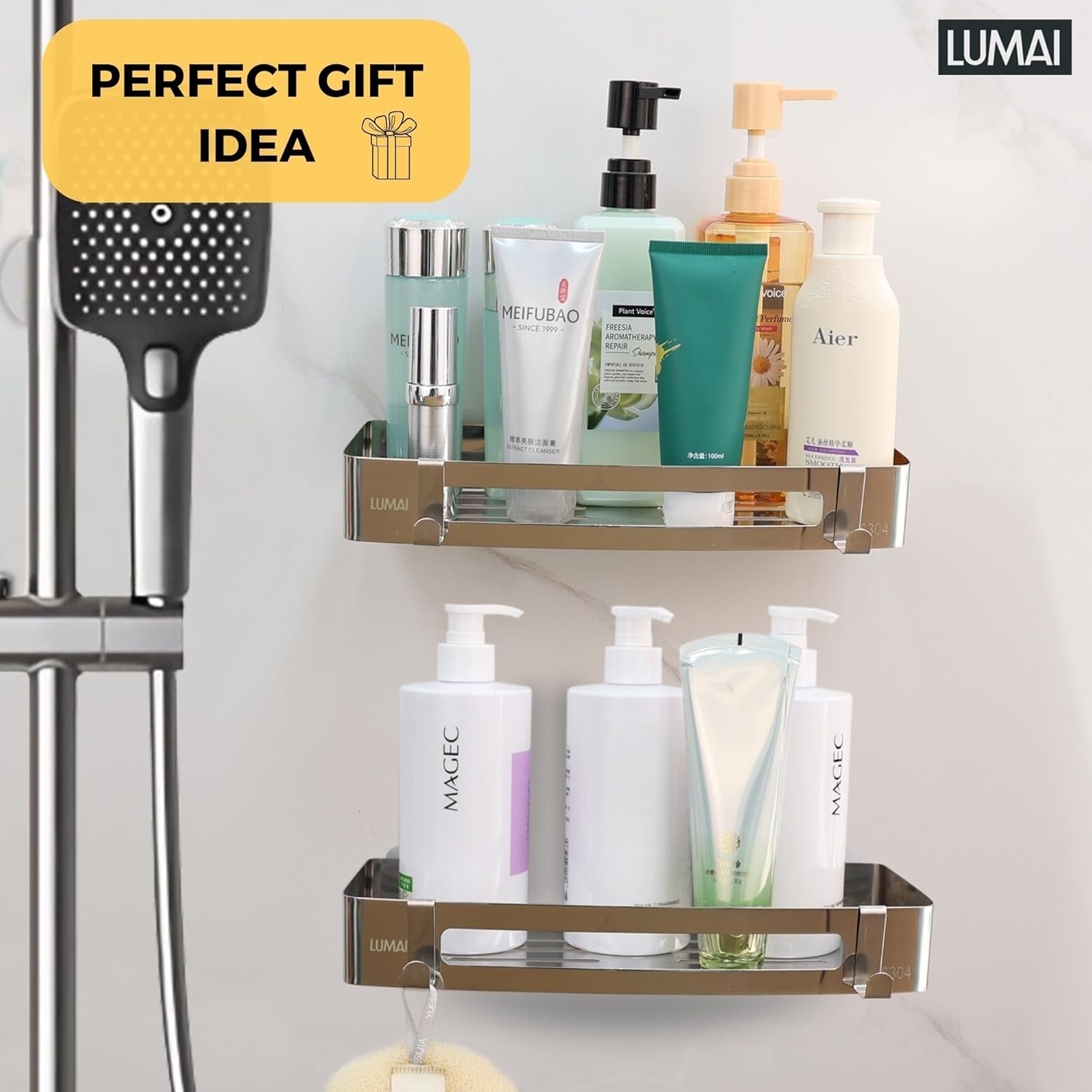 Adhesivo plateado para ducha estante de ducha colgante, soporte para champú para ducha, estante adhesivo de baño, organizador de ducha, organizador