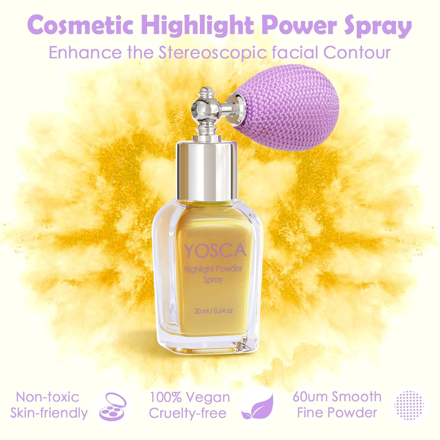 Yosca Espray en polvo iluminador, 0.7 fl oz (0.7 fl oz), polvo brillante de grado cosmético, brillo dorado, iluminador brillante, maquillaje,