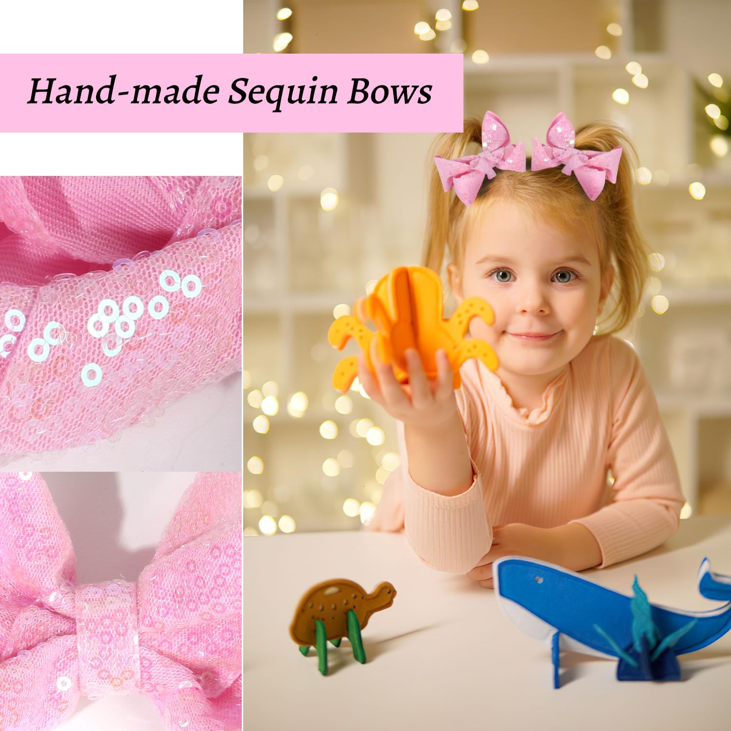 Lazos para el cabello de lentejuelas, 4 lazos con purpurina brillante con pinza para el pelo de cocodrilo para niñas pequeñas, niños y adolescentes,