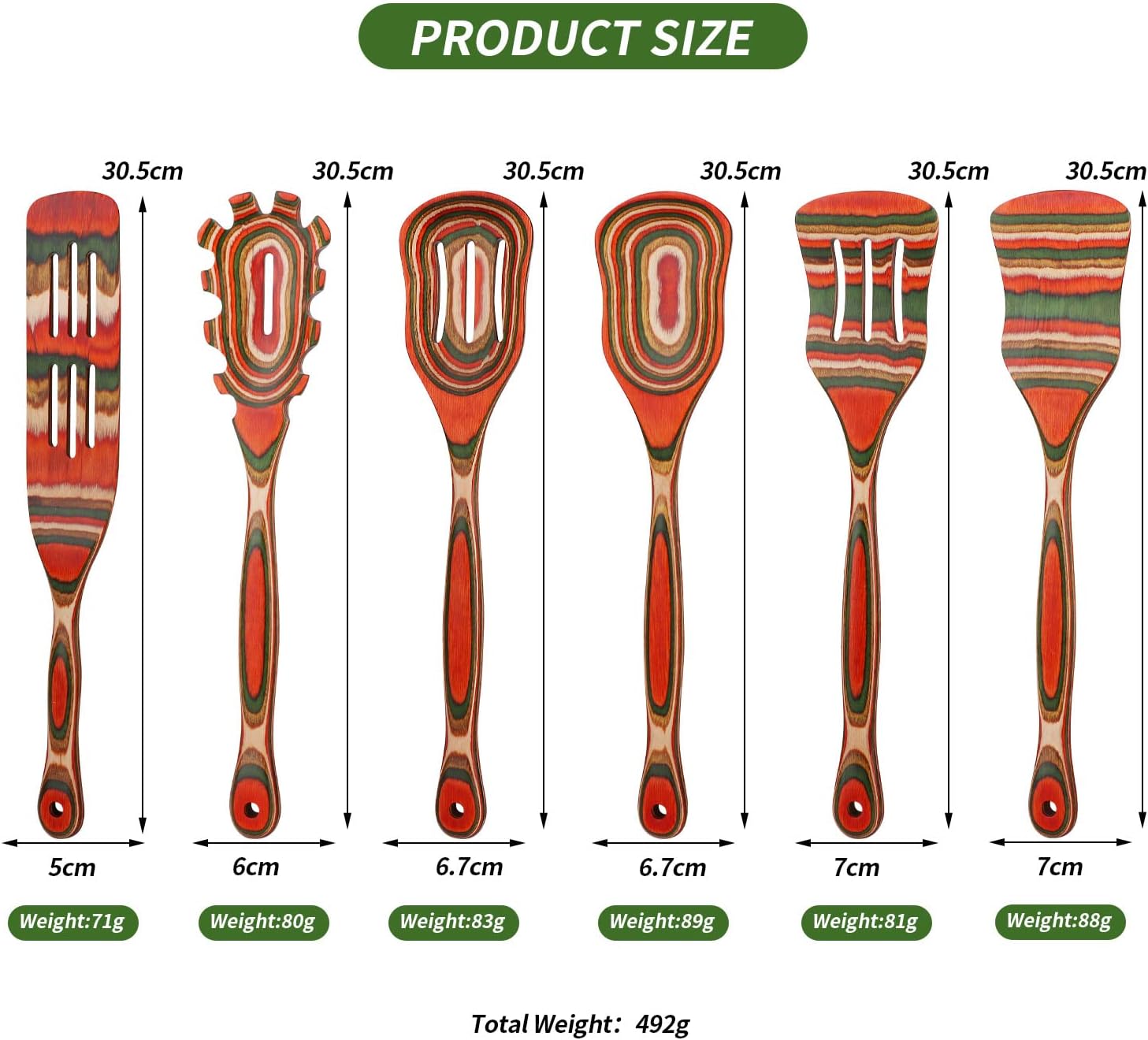 WOSPONFAN – Juego de cucharas de madera para cocinar, juego de utensilios de cocina de madera de Pakkawood, espátula de madera esencial para