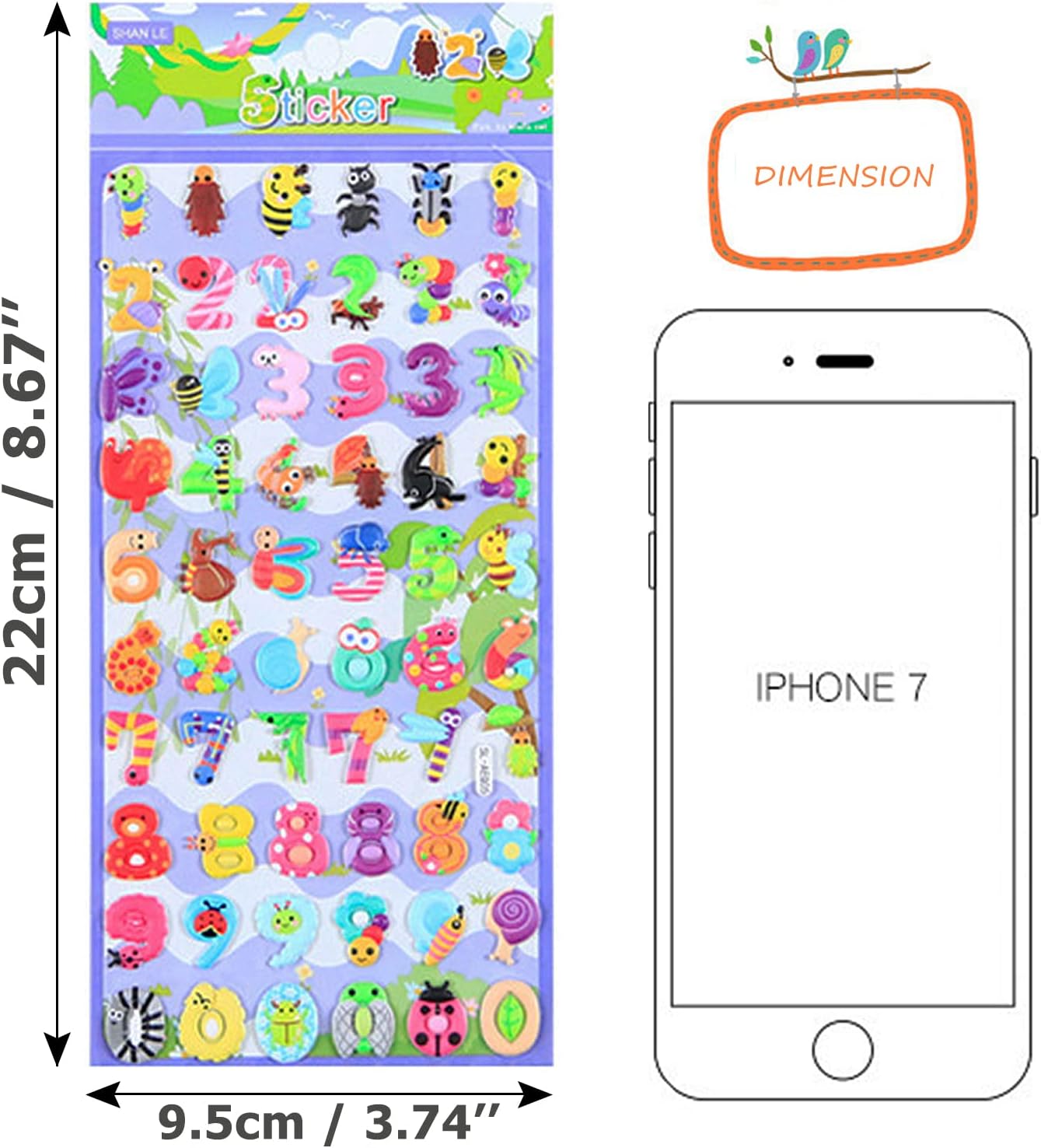 10 calcomanías 3D de animales hinchados, CNYMANY 640+ letras con números de vida marina para niños pequeños, niños, bolsas de golosinas, suministros