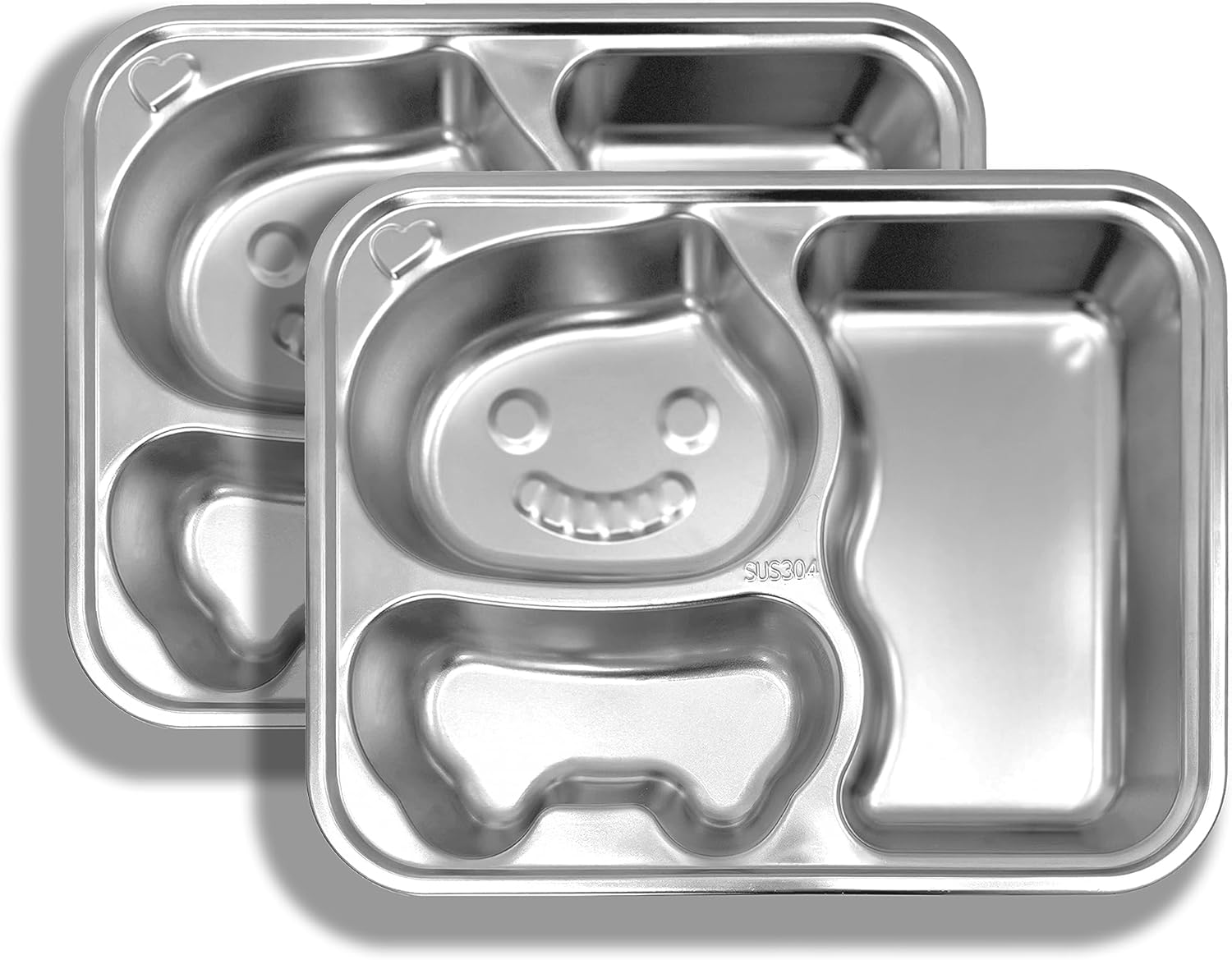 Song & Co Platos de acero inoxidable para niños, diseño de cara sonriente, perfectos para niños pequeños y niños, juego de 2