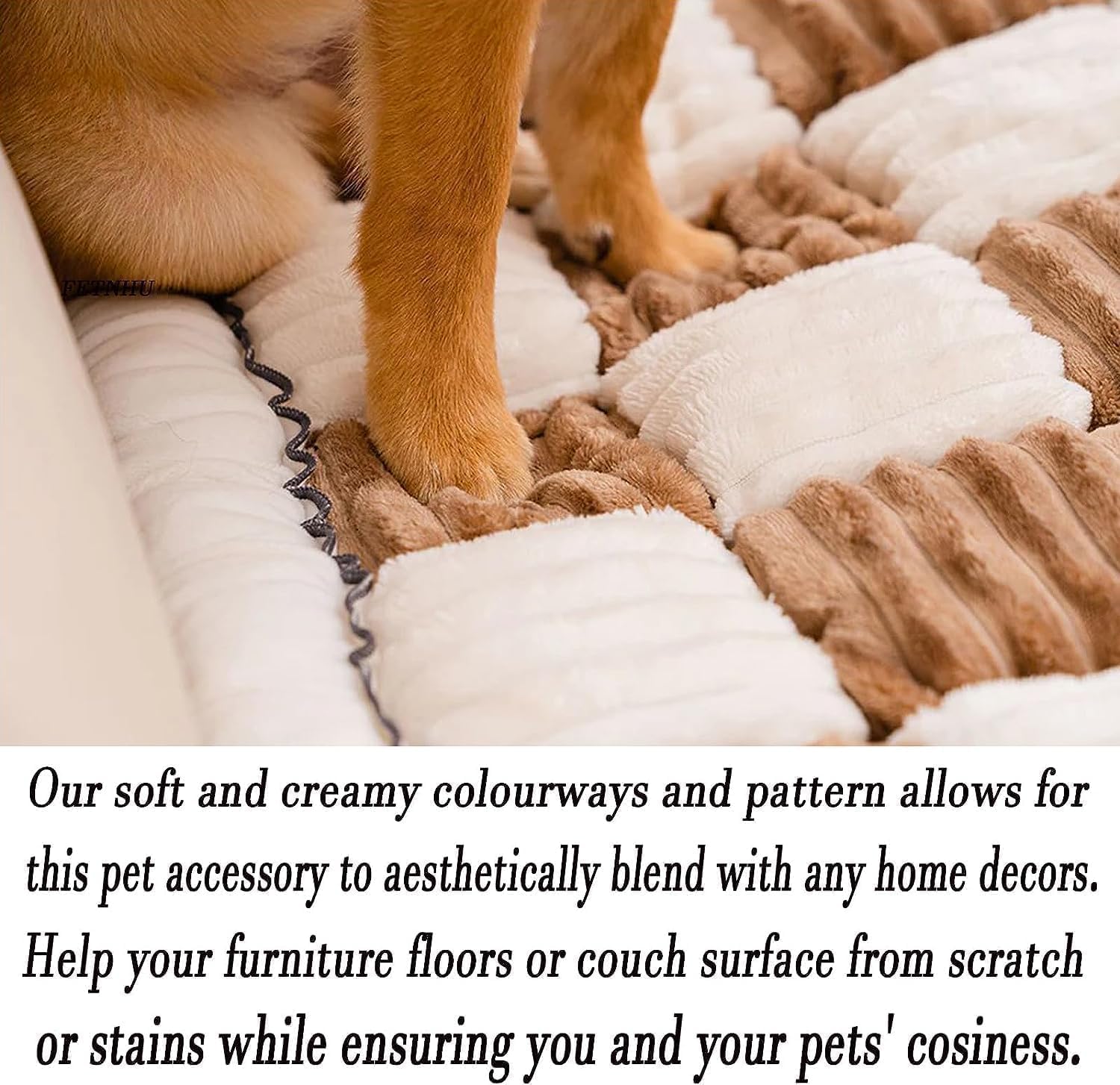 Divertida funda de sofá mullida, funda de sofá cuadrada de color crema a cuadros grandes para mascotas, divertida funda mullida para sofá para