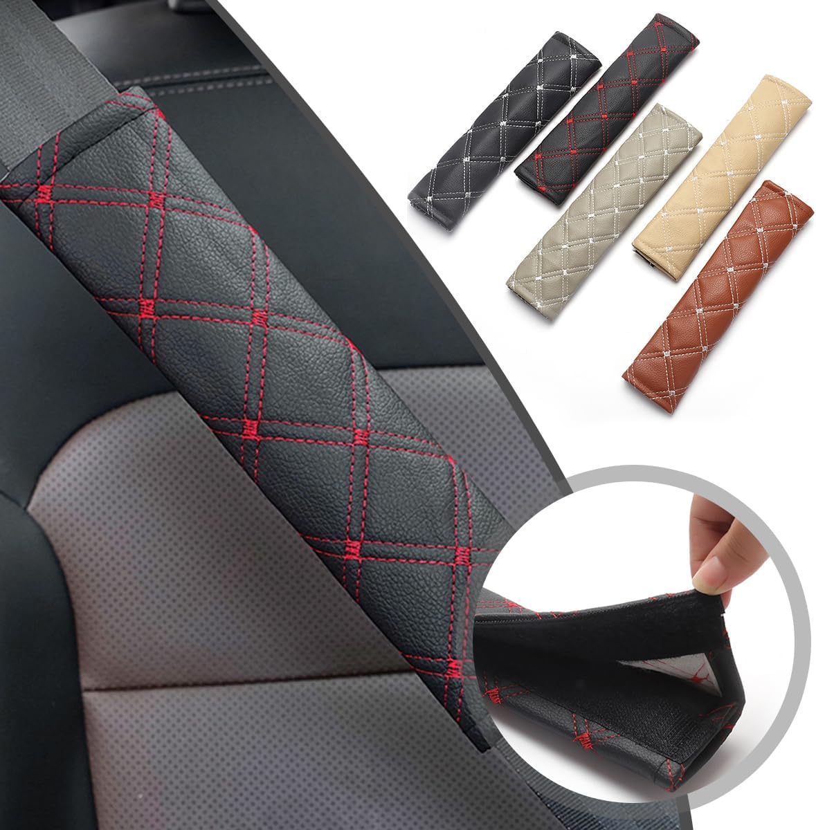 AICEL 2 fundas para cinturón de seguridad de automóvil, fundas de piel sintética para cinturón de seguridad, protector de hombro suave y