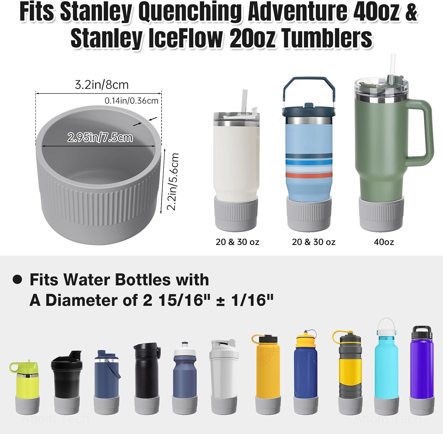NiHome Stanley – 2 fundas protectoras de silicona para vaso de 30 onzas, IceFlow 20 de 30 onzas y botella Hydroflask de 12 a 24 onzas, accesorios de