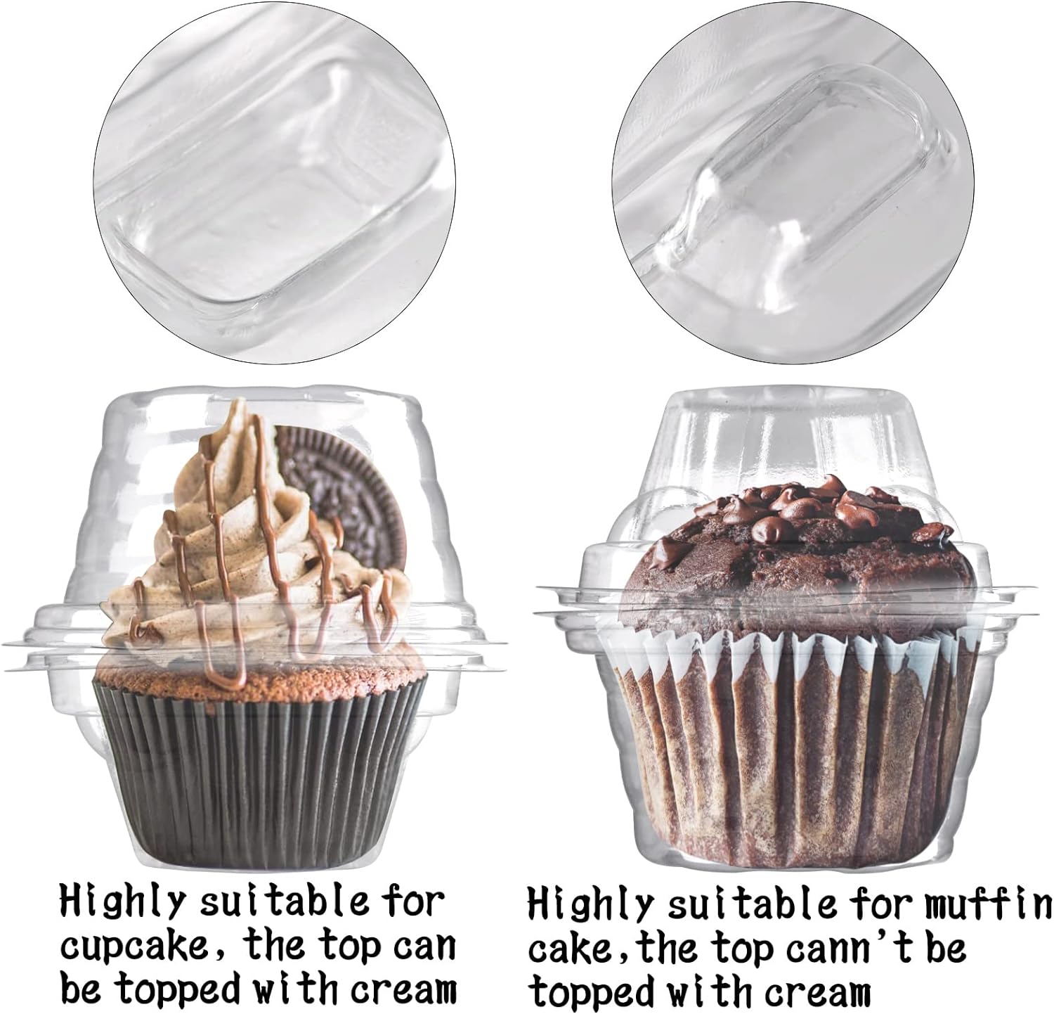NPLUX 50 Pack Individual Cupcake Containers Plastic Cupcake Boxes Cupcake Holders Stackable Deep Dome Cupcake Carrier