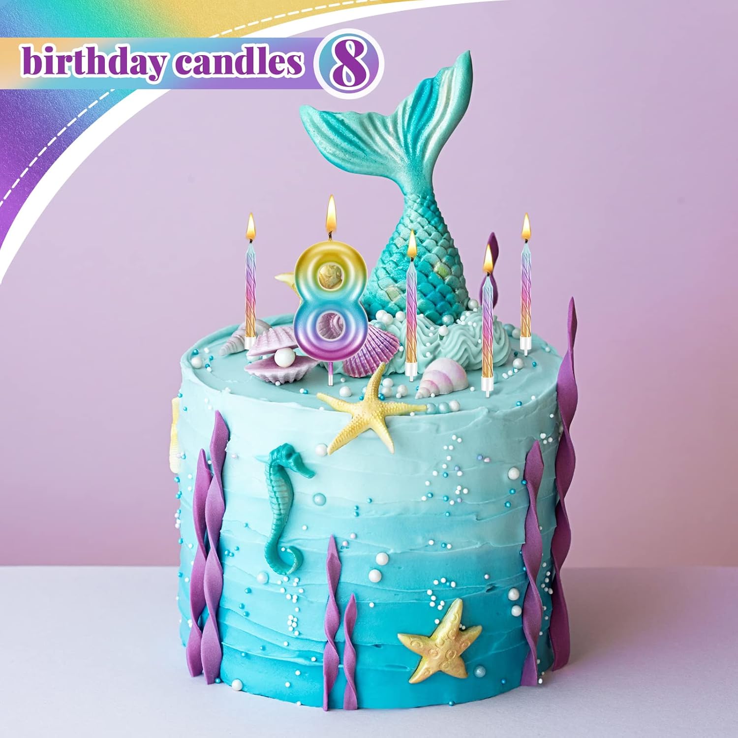 Treela Velas de cumpleaños de 2.7 pulgadas con número arcoíris con 12 piezas de números arcoíris en espiral, vela de primer año para bebé, niña,