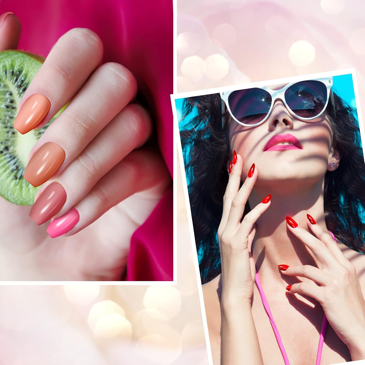 720 piezas de uñas postizas cortas, uñas postizas cuadradas medianas, uñas postizas artificiales de cobertura completa, uñas postizas a presión,