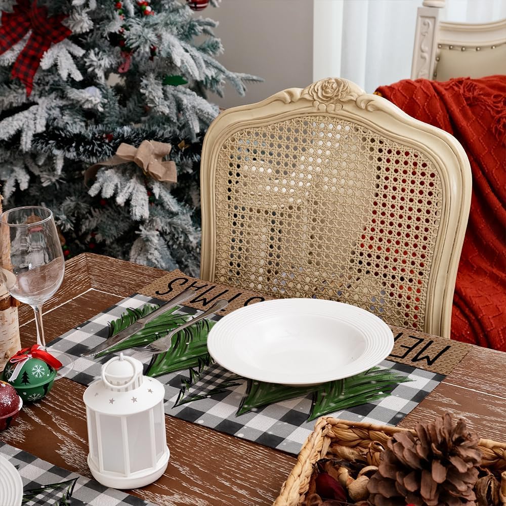 ARKENY AP467-18 – Juego de 4 manteles individuales de Feliz Navidad de 12 x 18 pulgadas, diseño de copo de nieve de árbol de invierno, arpillera de