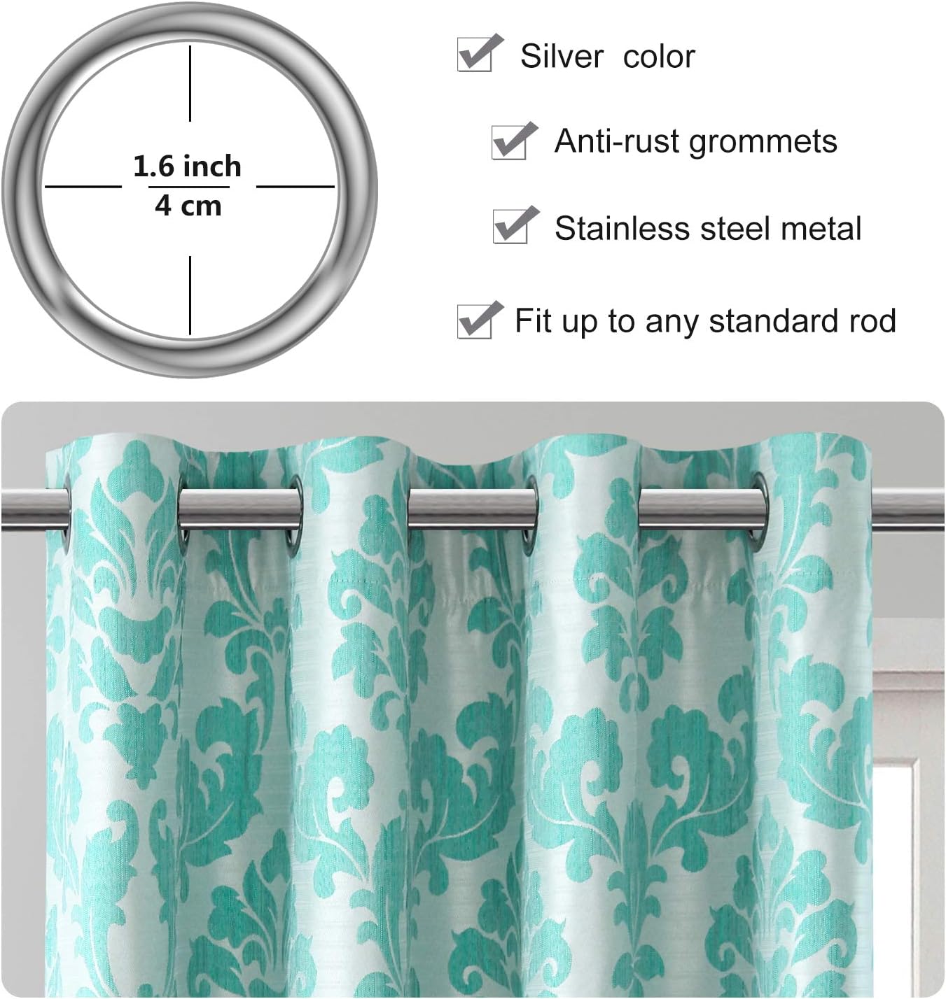 Hiasan – Cortinas opacas 100 % de tela de jacquard con revestimiento térmico., Poliéster & Mezcla de poliéster, Verde Aqua
