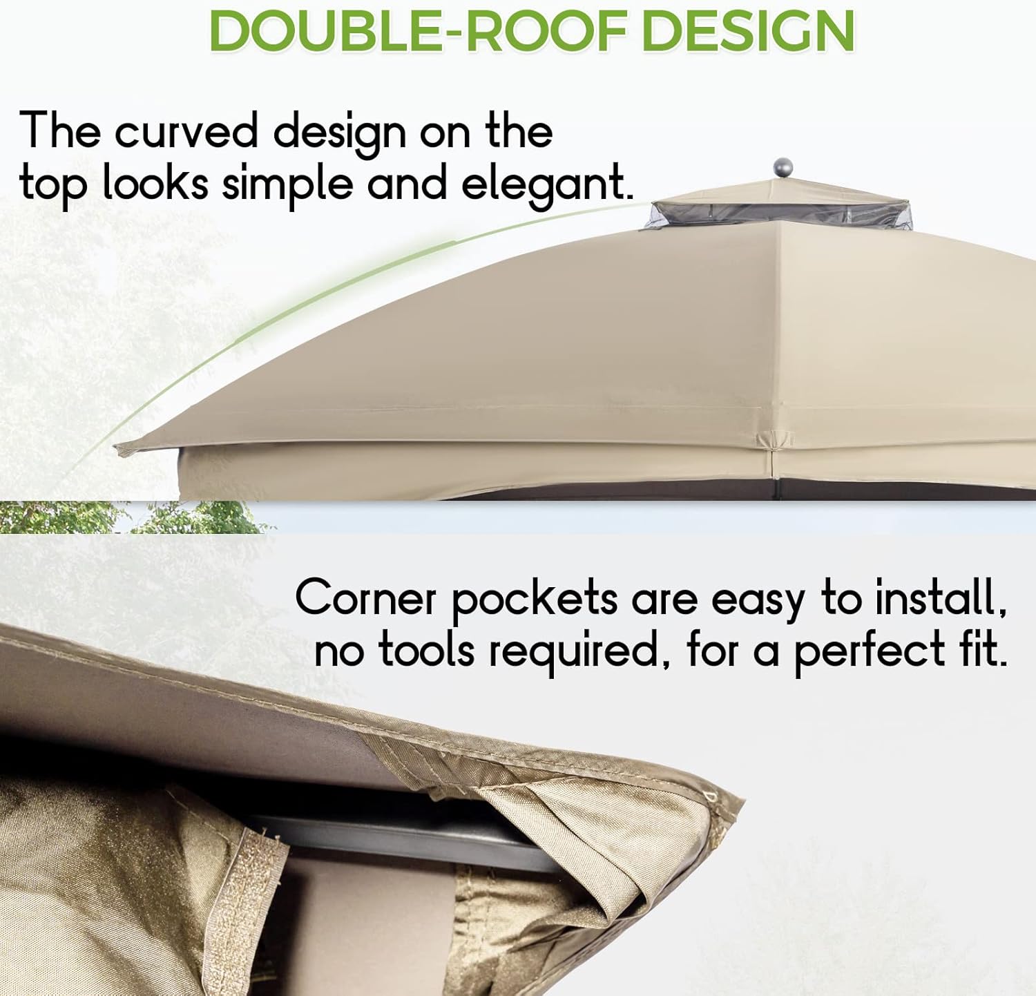 Toldo de repuesto para cenador de 10 x 12 pulgadas, doble Teir de poliéster, cubierta superior suave, 10 x 12 pies, glorieta #GF-12S004B-1 (beige)