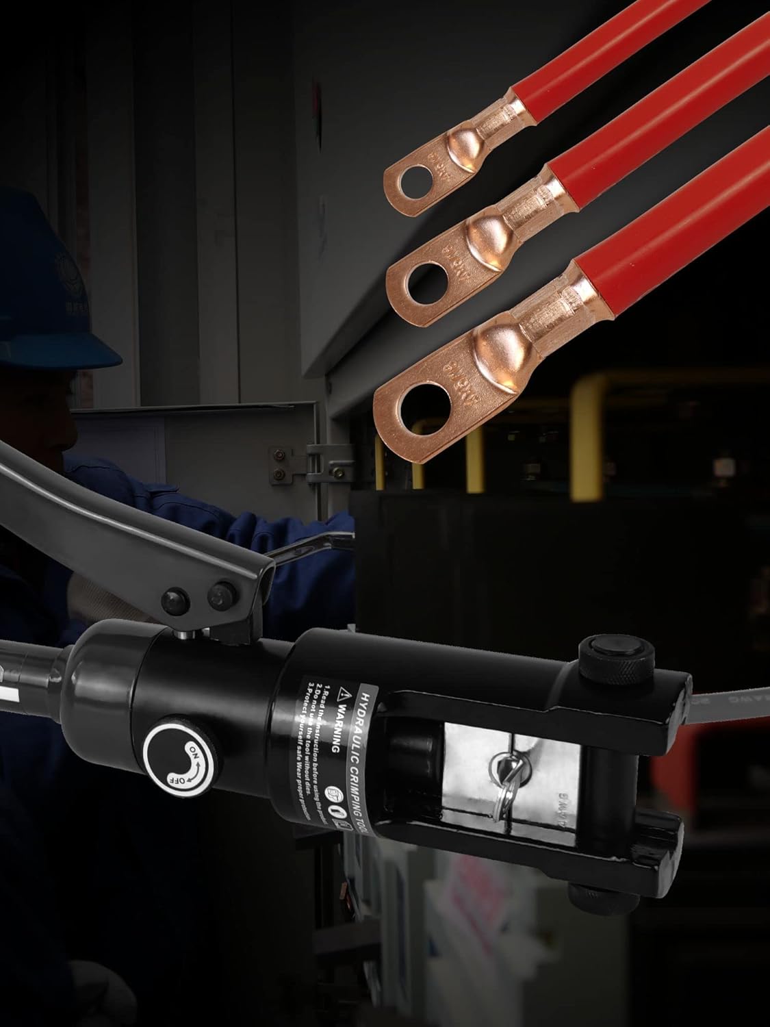AMZCNC Juego de herramientas de prensado profesional de cable hidráulico de 16 toneladas, crimpadoras de 8 AWG a 600 MCM, herramienta de prensado de