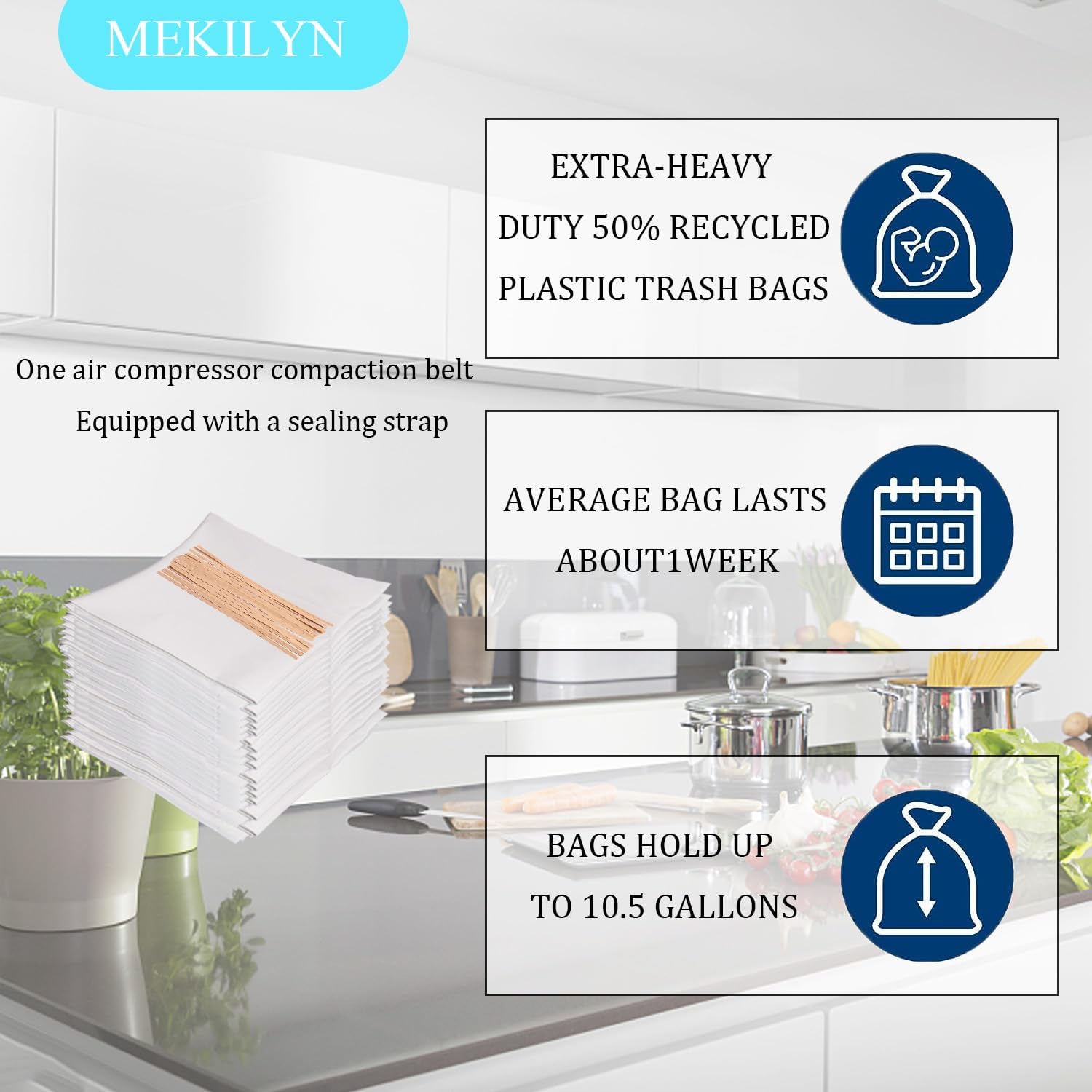 Paquete de 15 bolsas compactadoras de basura W10165293RB de 18 pulgadas compatibles con Whirlpool, Maytag, KitchenAid, Jenn-Air, Amana, Magic Chef,