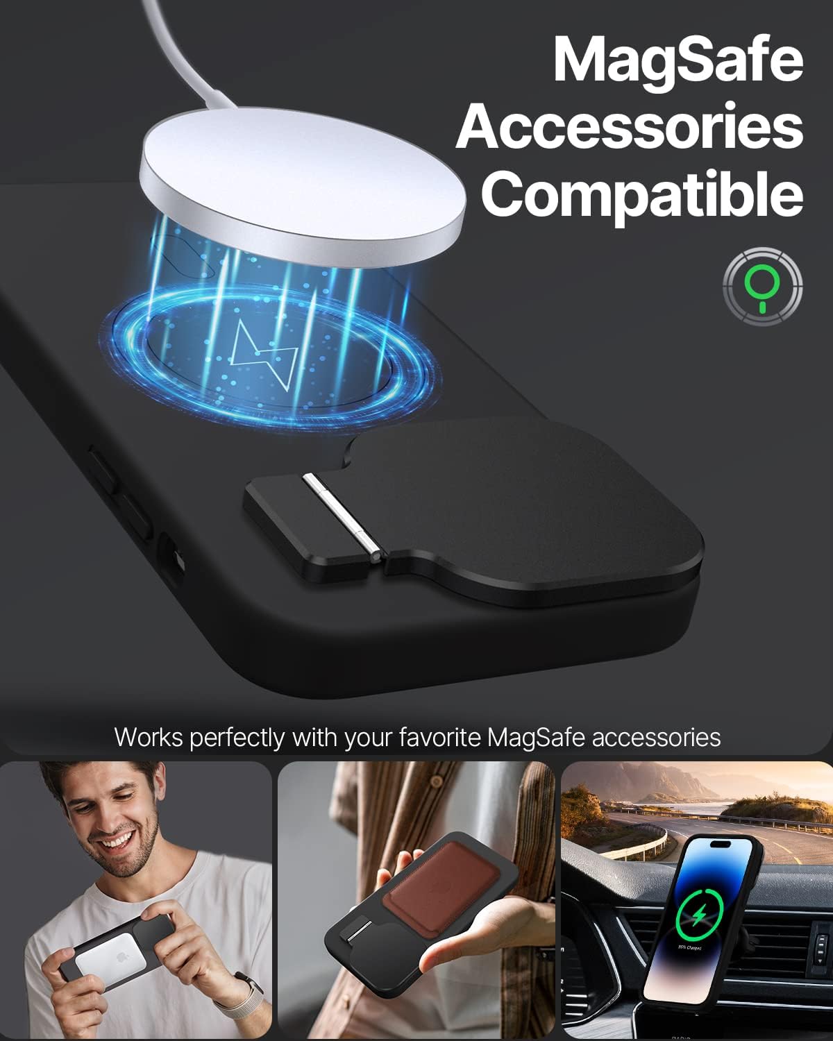 Shields Up Funda para iPhone 14 Pro Max con soporte compatible con MagSafe Funda magnética para teléfono con cubierta de cámara incorporada, funda