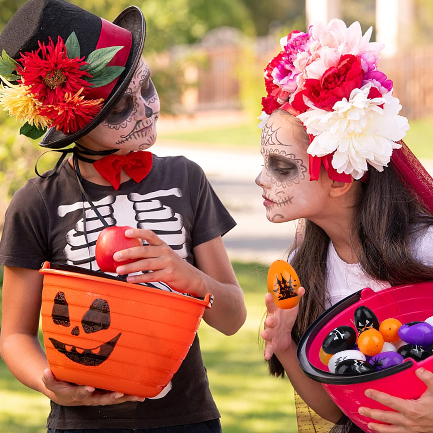 Huevos de Halloween, huevos de calavera de Halloween, huevos de plástico, búsqueda del tesoro para dulce o truco, caja de dulces, mini calabazas,
