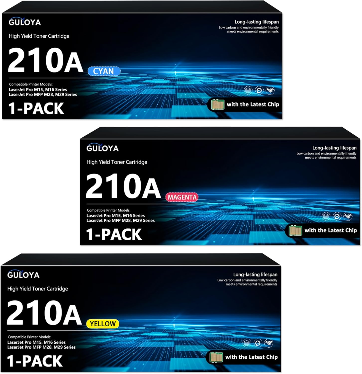 Cartucho de tóner 210A con CHIP Paquete de 3 W2101A cian, W2102A amarillo, W2103A Magenta Reemplazo para HP 210A Toner Set 210X para Color Laser MFP