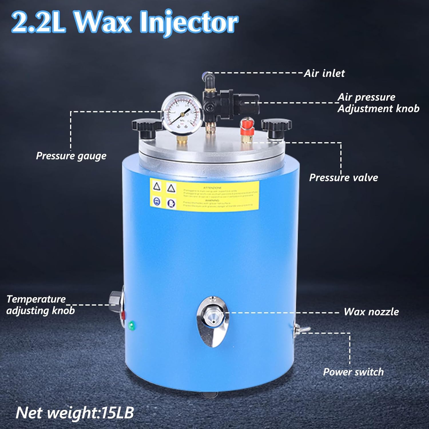 Inyector de cera de 2.2L, máquina de inyector de cera de 500W, Máquina de fundición de cera de temperatura ajustable 86.0 F-230.0 F, Máquina de