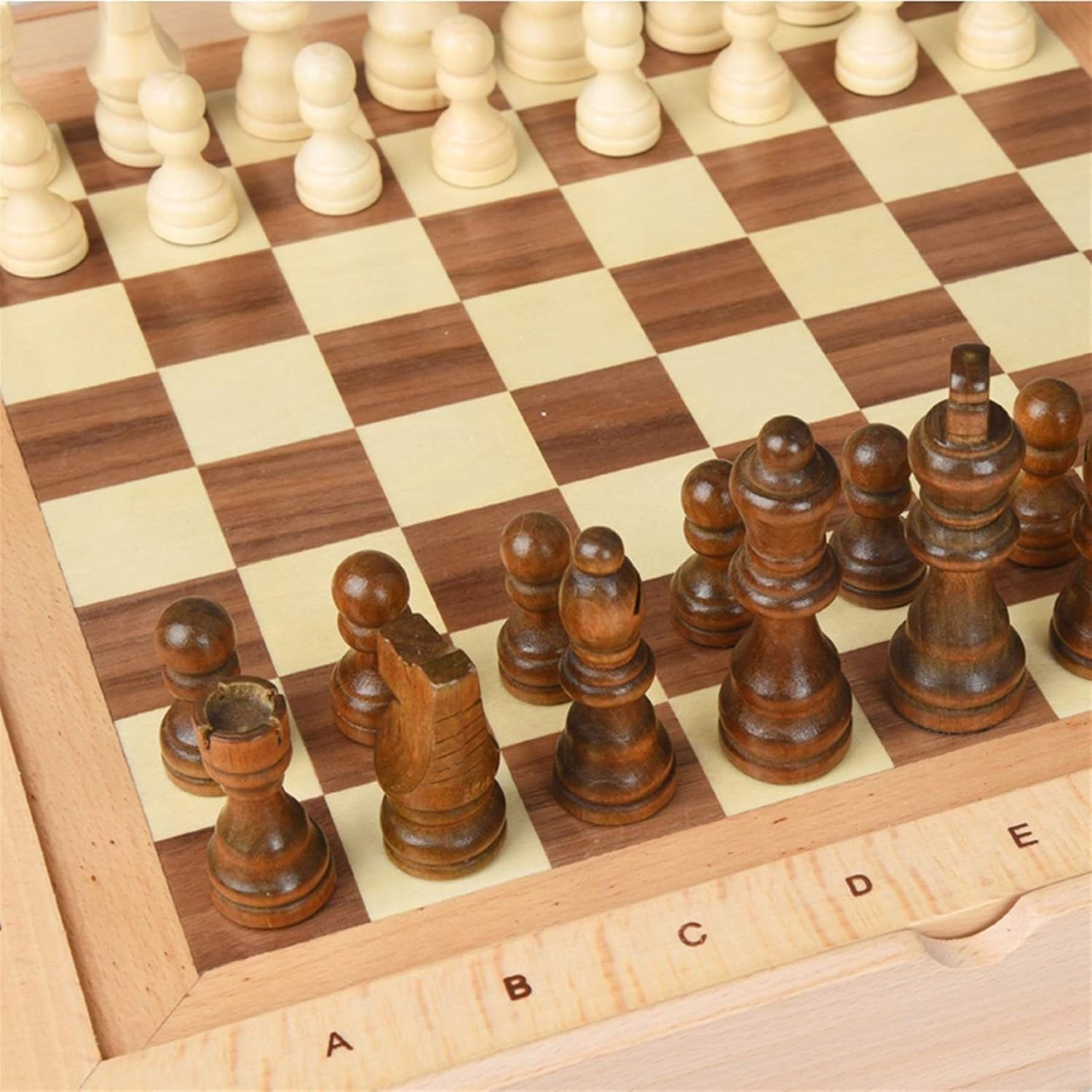 ROLTIN Traditional Games Chess Magnetic Foldable Chess Set Solid Wood Chess Children Adult