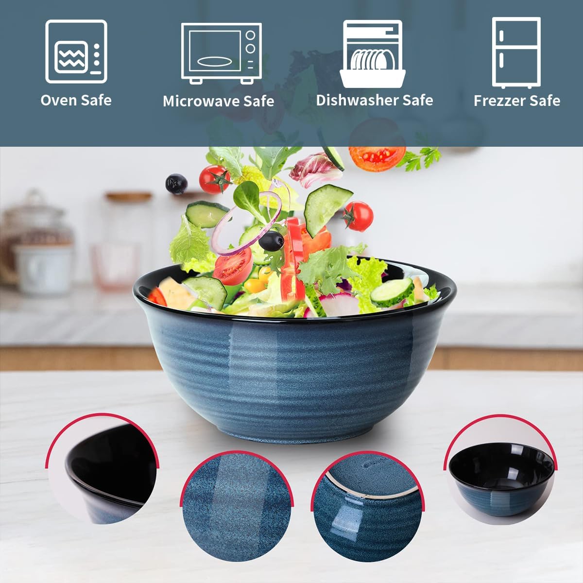 Tikooere – Juego de 3 cuencos de cerámica para cocina, cuencos anidables grandes para cocinar, hornear, platos versátiles para almacenamiento de