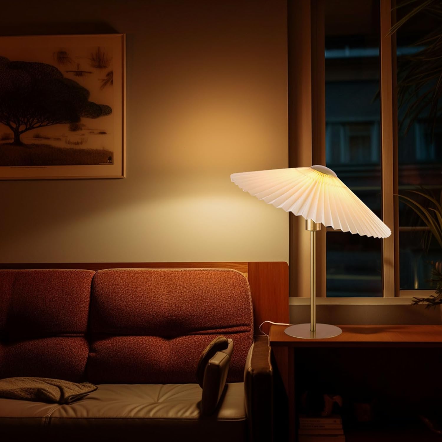 KUNJOULAM Lámpara de mesa plisada pequeña, lámpara de mesita de noche con pantalla beige, mini lámpara Morden para dormitorio, sala de estar,