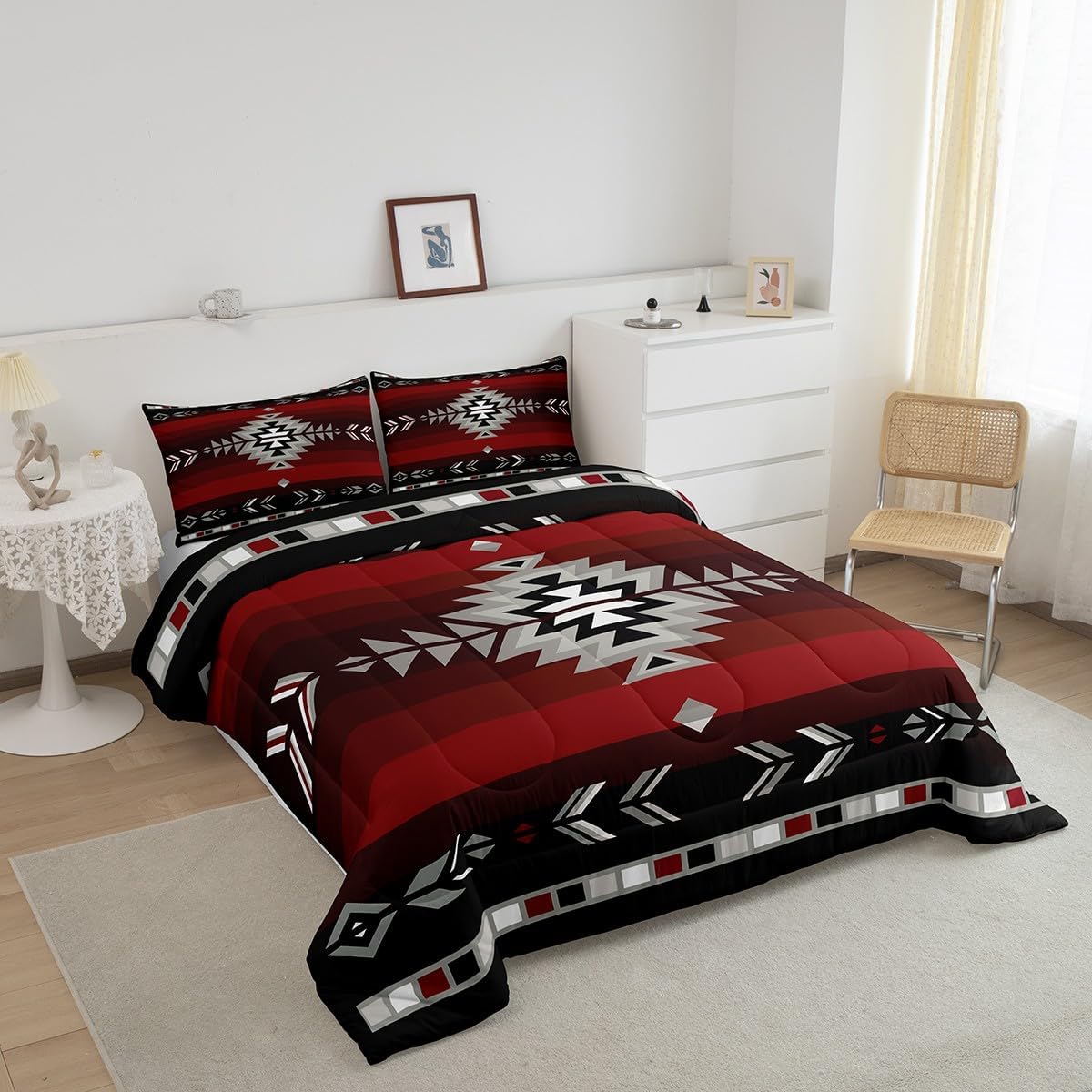Feelyou Juego de ropa de cama de diseño nativo del suroeste de tamaño individual para niños y niñas, juego de edredón geométrico del suroeste para