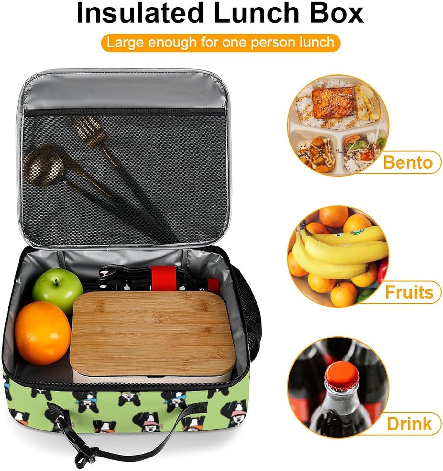 Lonchera reutilizable de bulldog francés, bolsa de almuerzo aislada, lonchera para comida y alimentos, bolsa de mano para mujeres, niños, niñas,