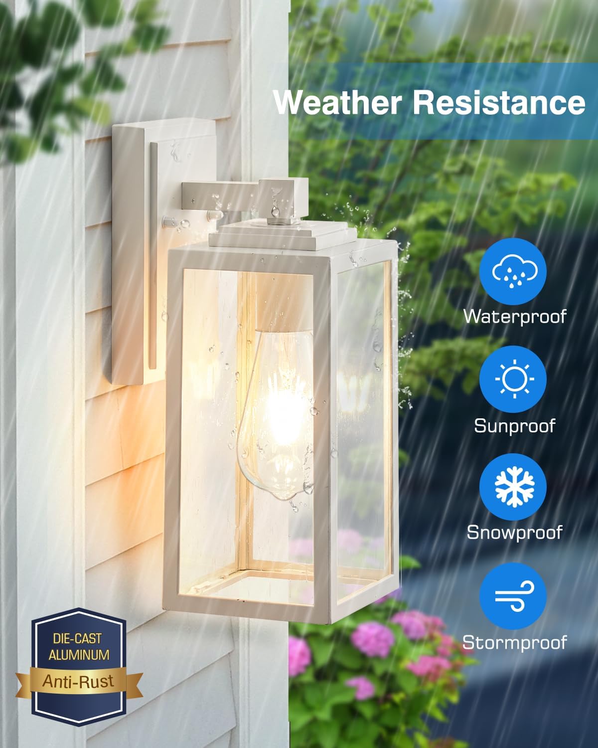 VIANIS Paquete de 2 lámparas para exteriores, farol blanco para iluminación de pared al aire libre, luces de porche antioxidantes, luces exteriores