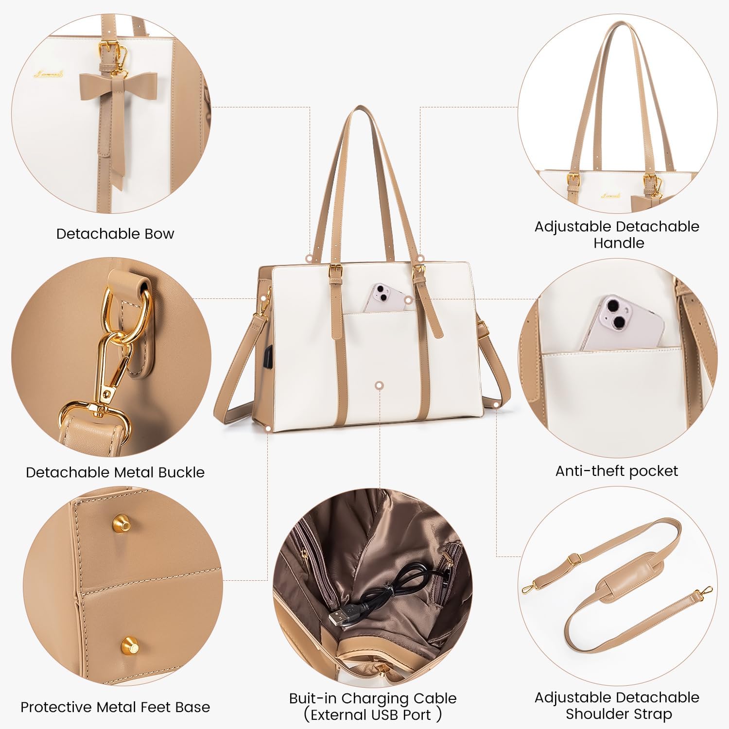LOVEVOOK Bolsa para laptop para mujer, bolsa de trabajo de gran capacidad, bolsa de hombro de moda con bolso de mano, maletín de negocios de