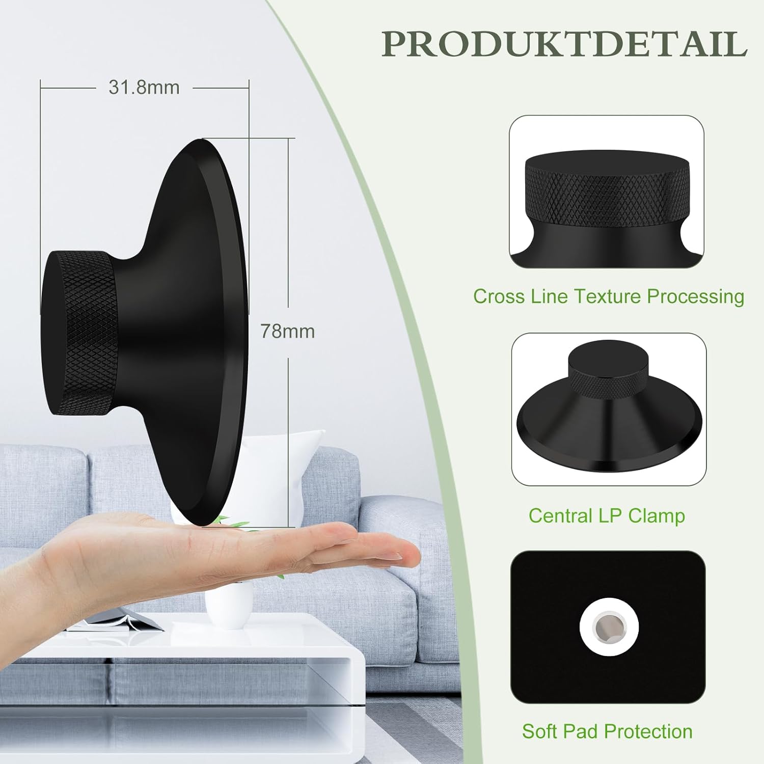 Estabilizador de peso para discos audiófilos, abrazadera de peso de aluminio negro de 120 g4.2 oz con almohadilla suave protectora para accesorio de