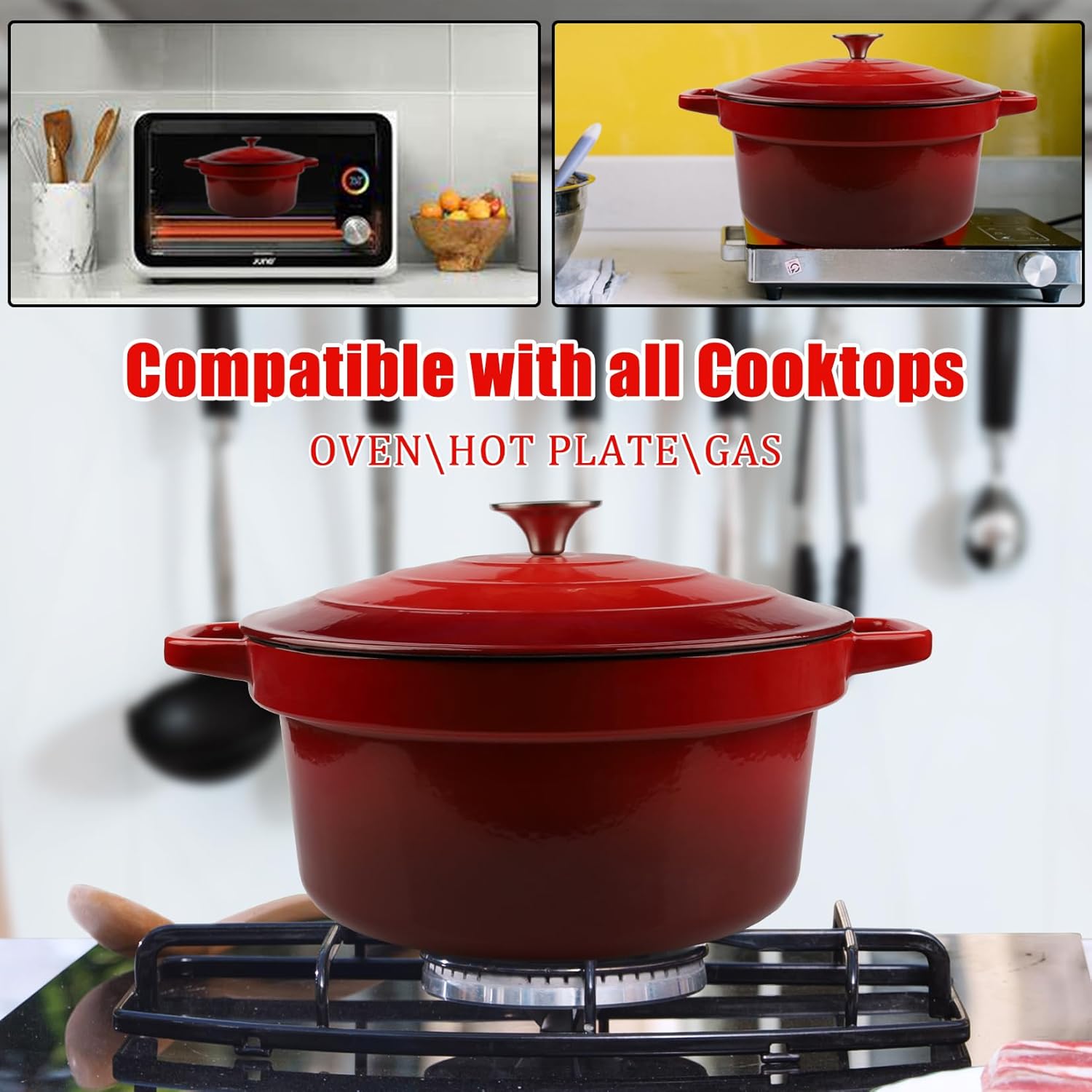 CUKOR Olla holandesa de 7 cuartos de galón con tapa, hornos holandeses de cerámica para hornear pan de masa madre, olla de hierro fundido esmaltado,