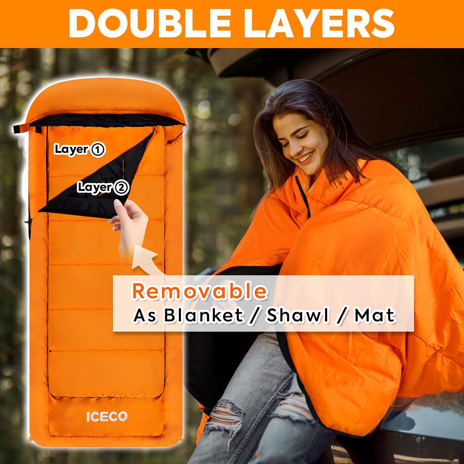 ICECO Sacos de dormir para adultos para clima frío, saco de dormir extra grande para campamento, saco de dormir XL grande y alto, ideal para hombres