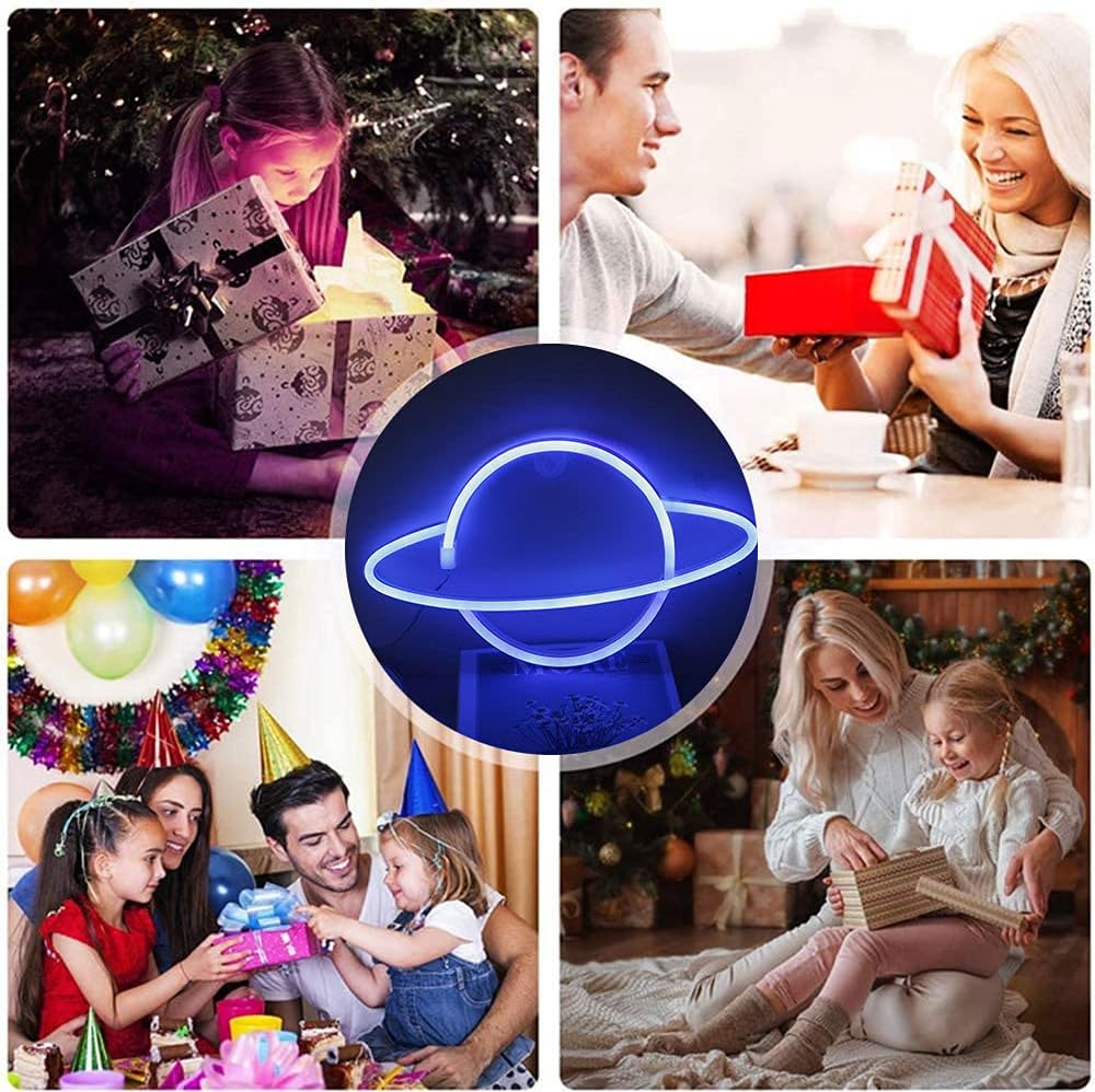 Lámpara de neón de planeta, lámpara de letreros de neón LED, fuente de batería, tira de luz de neón flexible, luz decorativa para colgar, luz