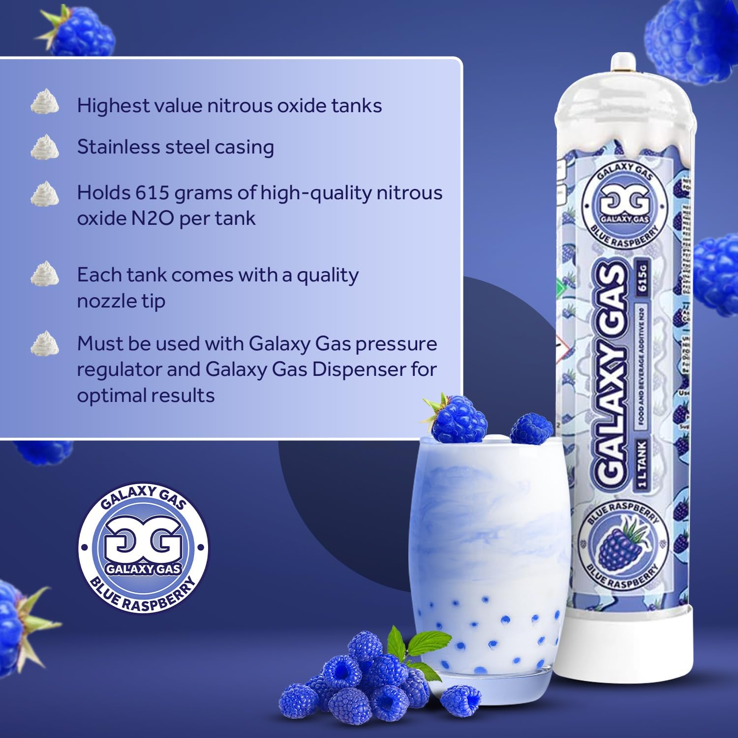*NUEVO* Galaxy Gas Infusion XL 1L 21.69oz N2O tanque de óxido nitroso azul frambuesa