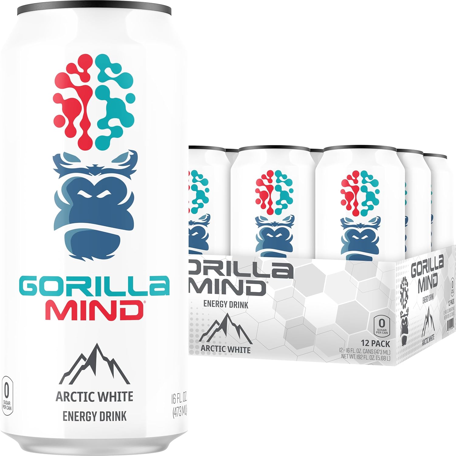Gorilla Mind Bebida energética  Energía inigualable  Enfoque amplificado  N-acetil-L-tirosina, alfa-GPC, 200 mg de cafeína, uridina, azafrán  0