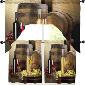 Cenefas para cocina, 3 piezas, tazas de vino tinto, bolsillo para barra, 1 cenefa y 2 niveles para ventanas pequeñas, juego de paneles de Cenefas para cocina, 3 piezas, tazas de vino tinto, bolsillo para barra, 1 cenefa y 2 niveles para ventanas pequeñas, juego de paneles de