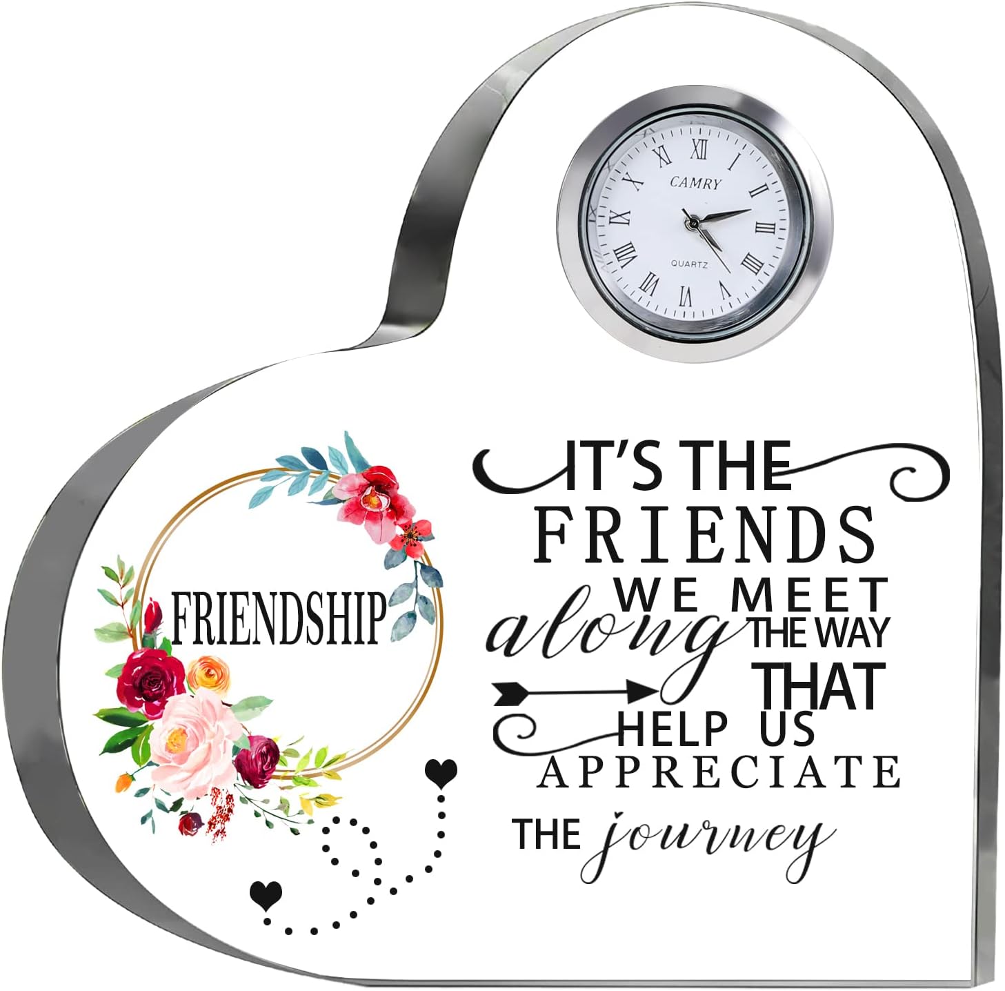 Movdyka Regalos de amistad para mujeres, amigos, corazón de cristal de 5.9 pulgadas, cristal grande de flores con reloj, el mejor regalo único para