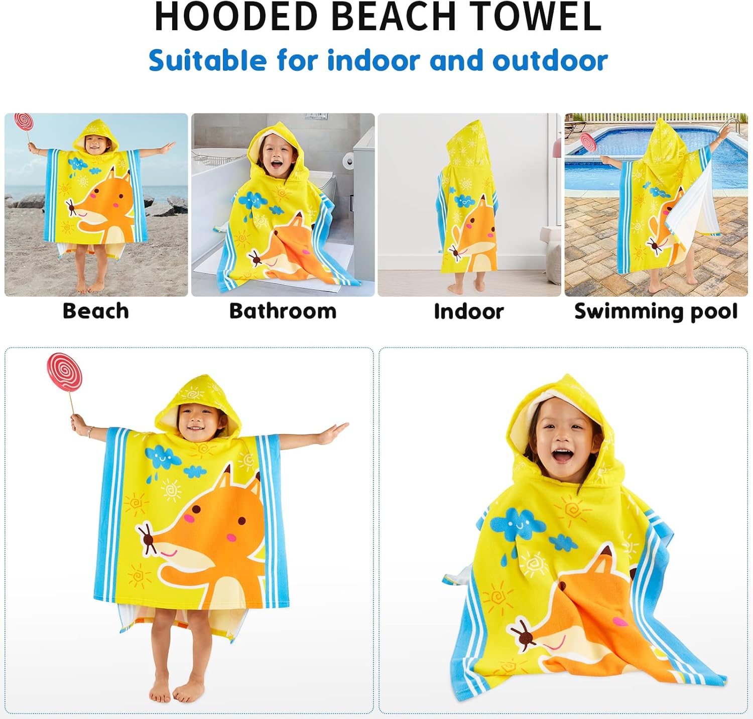 SYNPOS Toalla de baño para bebé, toalla de playa con capucha más gruesa para niños y niñas, toalla de baño con capucha más suave para piscina,