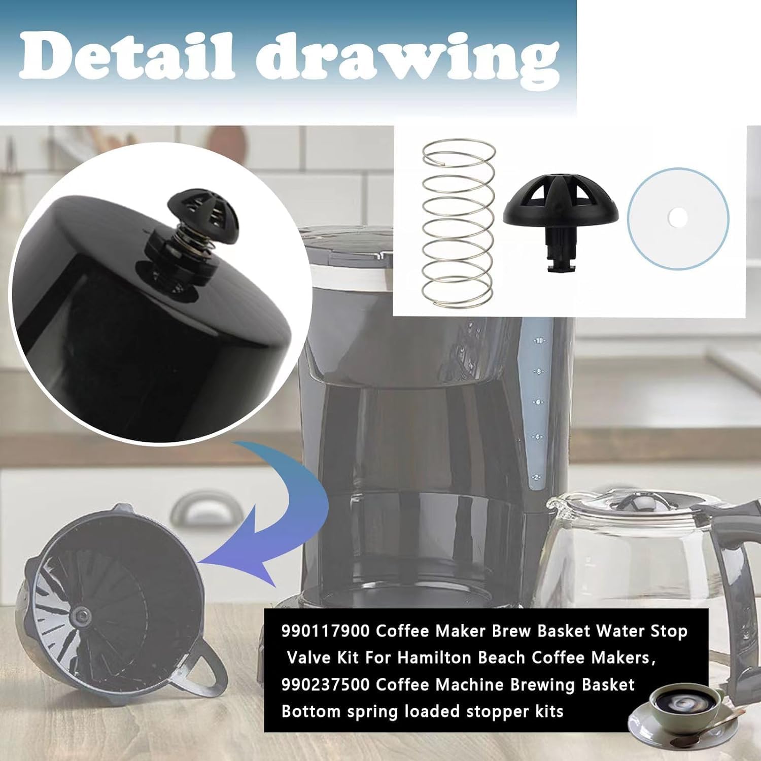 990117900 990237500 – Cesta de café para cafetera, kit de tapón de repuesto para cafeteras Hamilton Beach (paquete de 2)