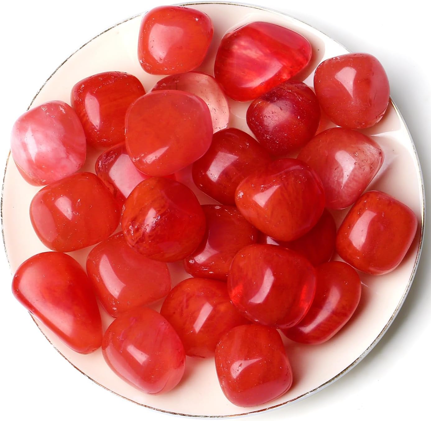 QINJIEJIE Piedras pulidas de cuarzo cereza de 0.9 libras, cristales caídos, piedras preciosas a granel, juego de rocas de cristal curativo, paisaje