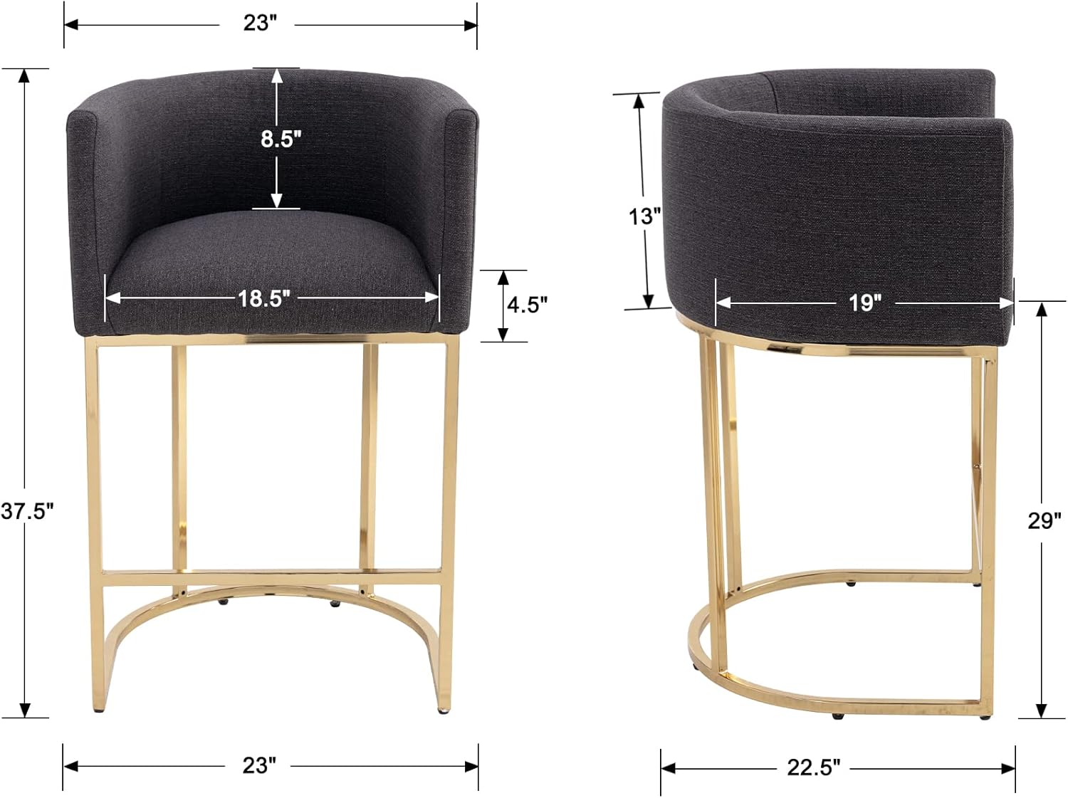 BESTANO Juego de 2 taburetes de bar tapizados de lino de altura de mostrador, taburetes de cocina de 29 pulgadas, sillas de bar con marco de metal