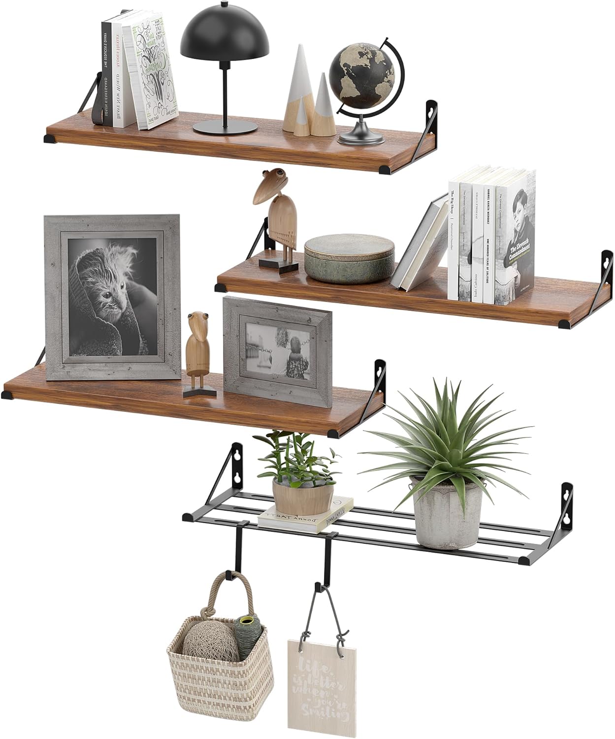Veluckin Estante flotante, estantes de madera rústica montados en la pared para baño, sala de estudio, sala de estar, cocina (16 pulgadas, juego de