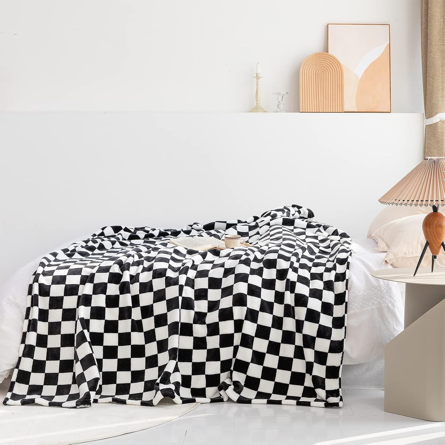 LOMAO – Manta de franela con patrón de cuadrícula de ajedrez, suave, lujosa, cálida y acogedora para sofá y cama, para todas las estaciones (color