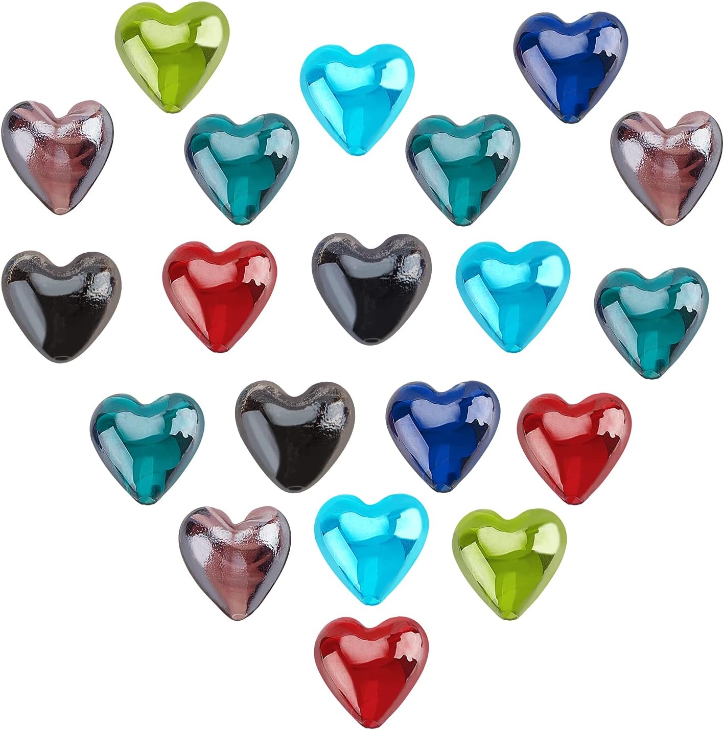 arricraft 20 cuentas de corazón de 0.787 in, espaciadoras hechas a mano, cuentas de vidrio para hacer joyas, colores mixtos